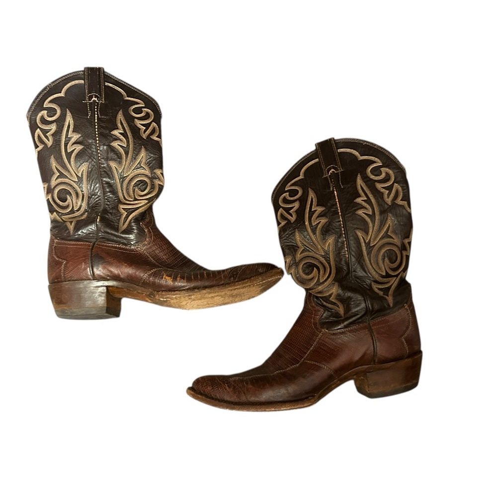 Vintage Justin Lizard Skin Cowboy Boots - Size 9D Brown - Picture 12 of 12
